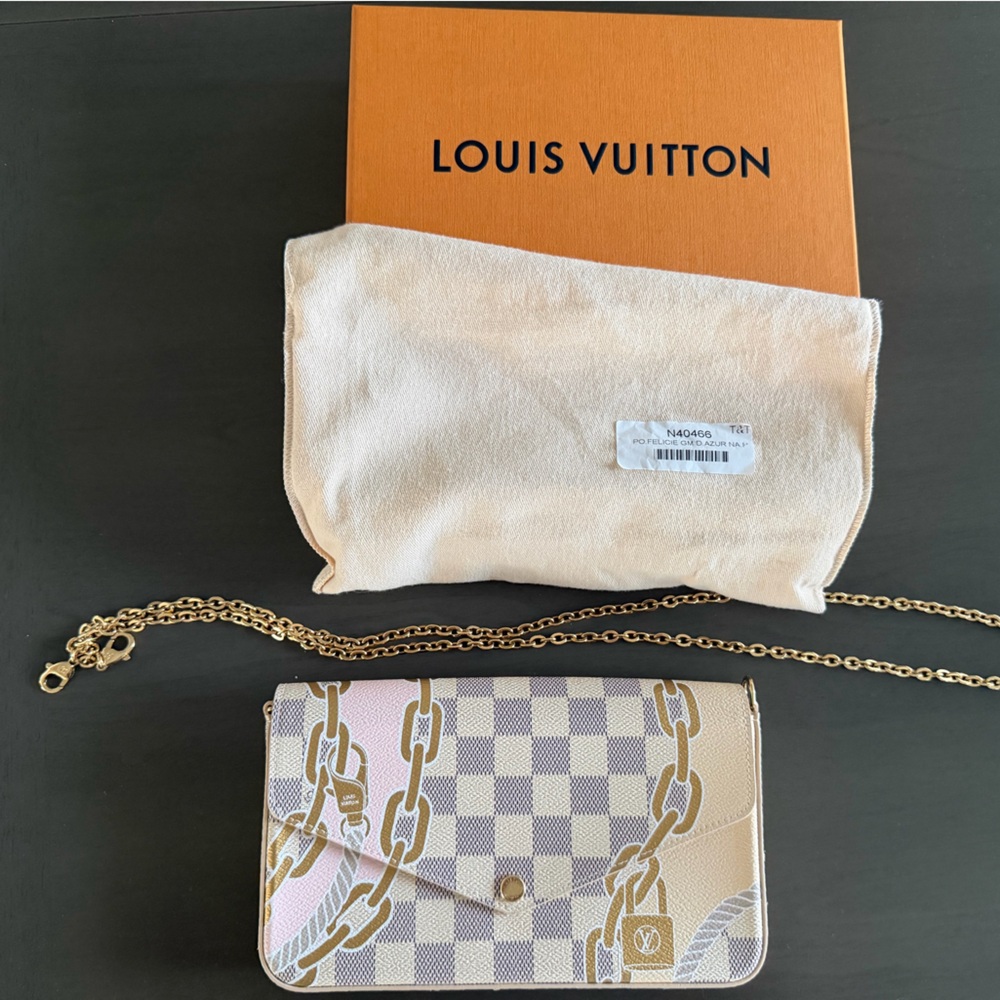 Louis Vuitton- Damier Azur Nautical Pochette Felicie Chain Wallet